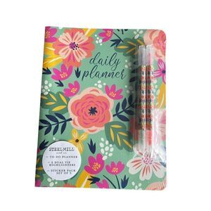 Steel Mill Daily To Do Planner with 2 Dual Tip Highlighters Stickers FabFitFun